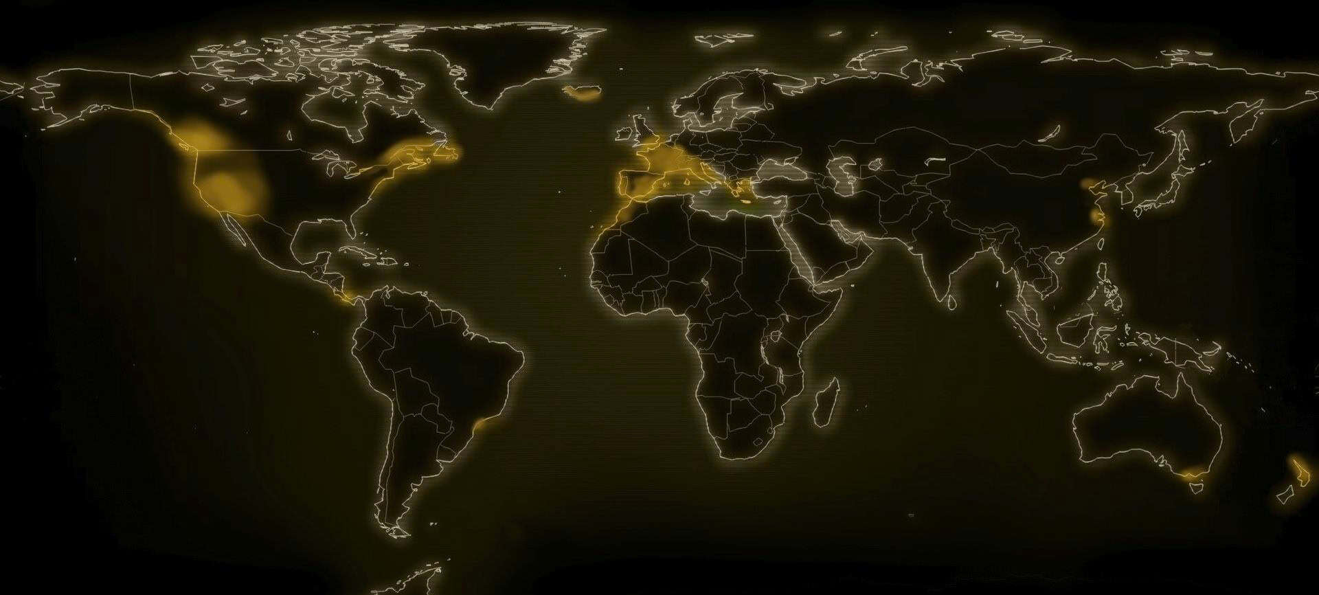 carte du monde montrant les zones photographiées par Yvan Bédard